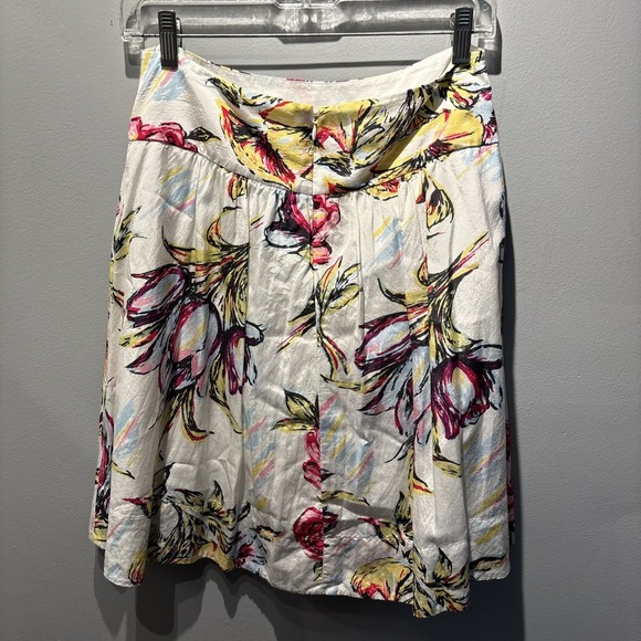 CAbi Skirt‎ Womens Ivory Floral A-Line Skater Cottagecore Casual Pleated Sz2 - Picture 2 of 7